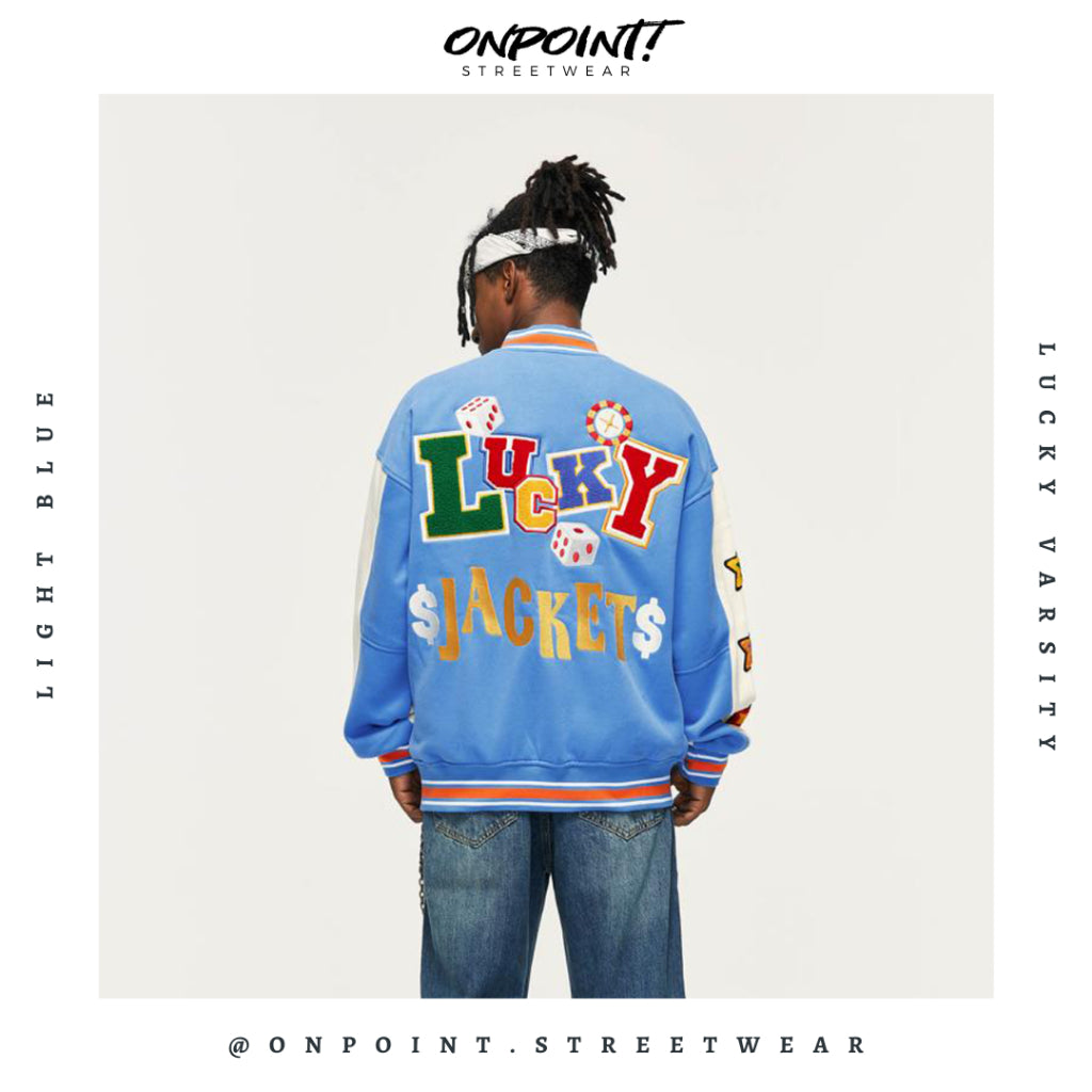 Lucky varsity (Light Blue) - jaket pria jaket varsity pria varsity jacket varisty baseball jaket varsity original jaket varsiti ori fashion pria baju pria streetwear jaket korea pria