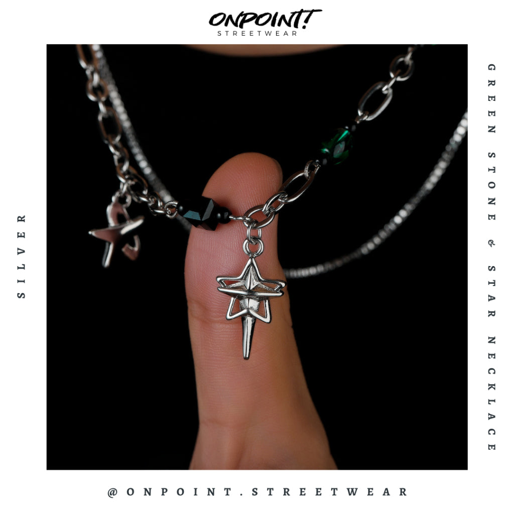 Green Stone Necklace - kalung pria aksesoris pria fashion silver korea streetwear kalung necklace perhiasan