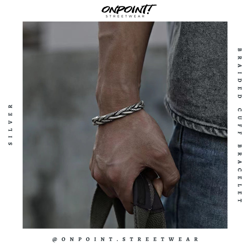 Braided Cuff Bracelet - gelang pria rantai gelang pria aksesoris fashion gelang tangan wanita unisex men bracelet gaya korea hip hop