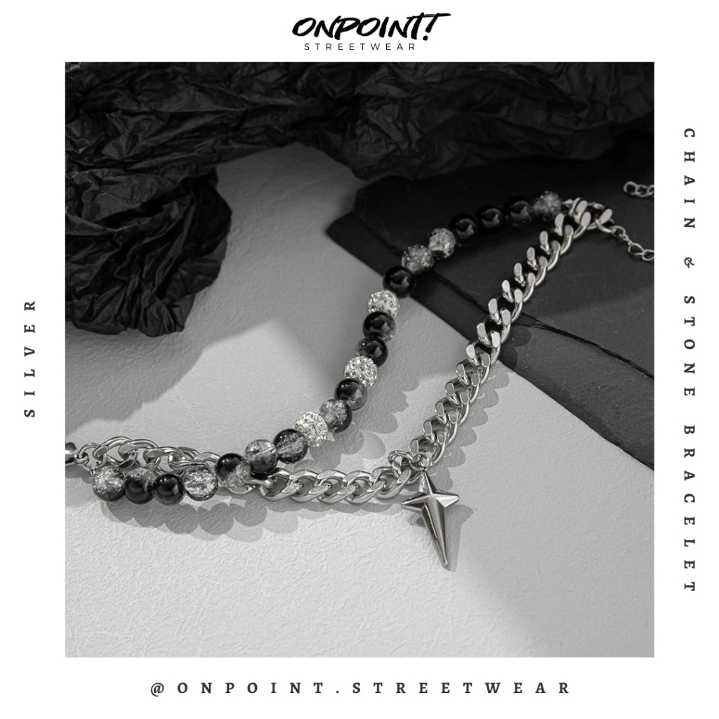 Chain Stone Bracelet - gelang pria rantai gelang pria aksesoris fashion gelang tangan wanita unisex men bracelet gaya korea hip hop