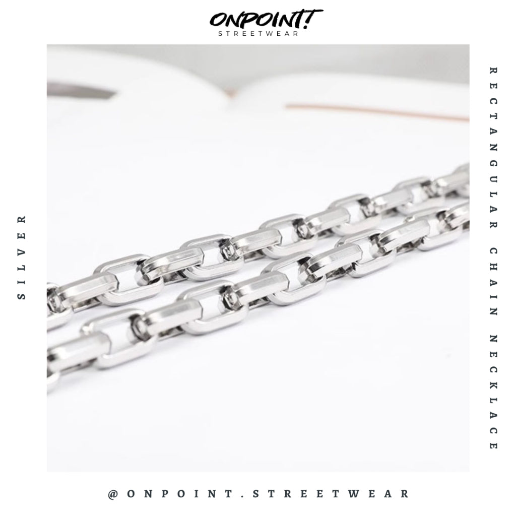 Rectangular Chain Necklace - kalung pria aksesoris pria fashion silver korea streetwear kalung necklace perhiasan