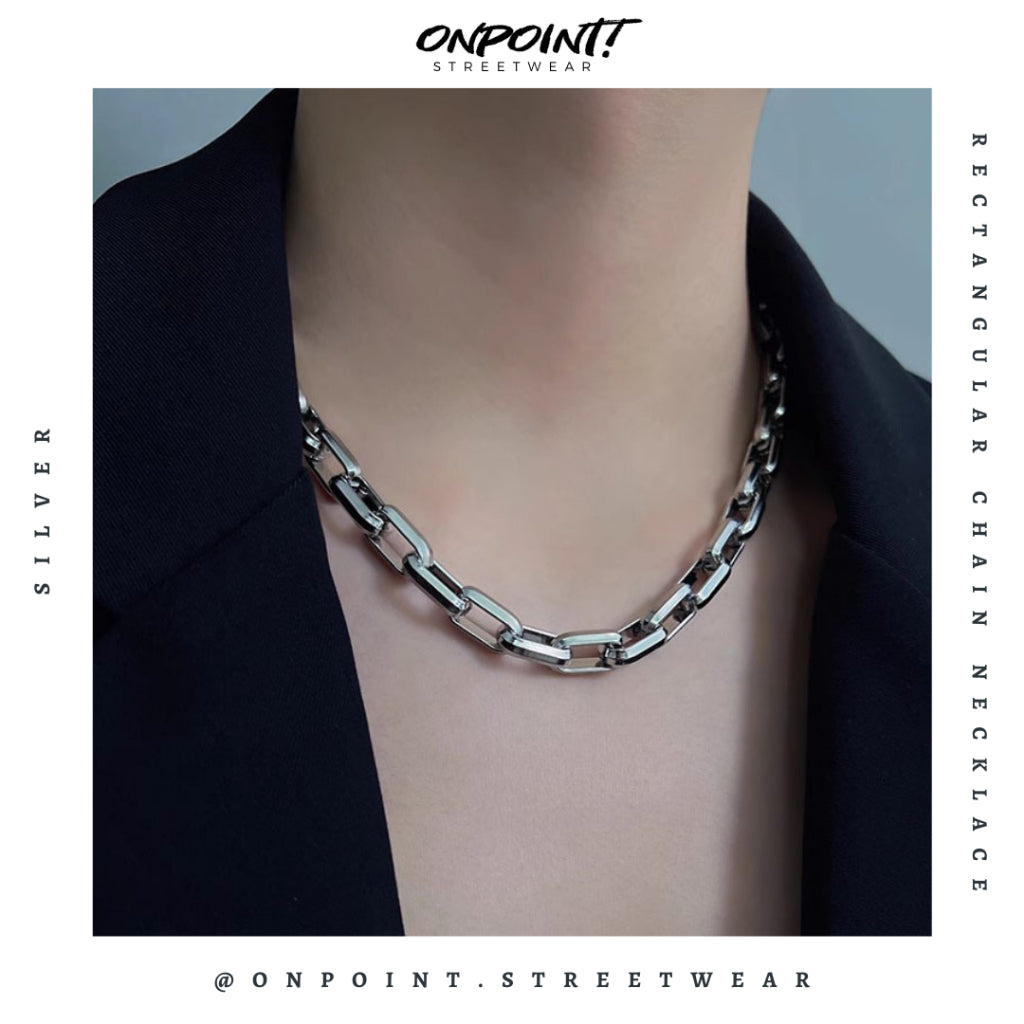 Rectangular Chain Necklace - kalung pria aksesoris pria fashion silver korea streetwear kalung necklace perhiasan