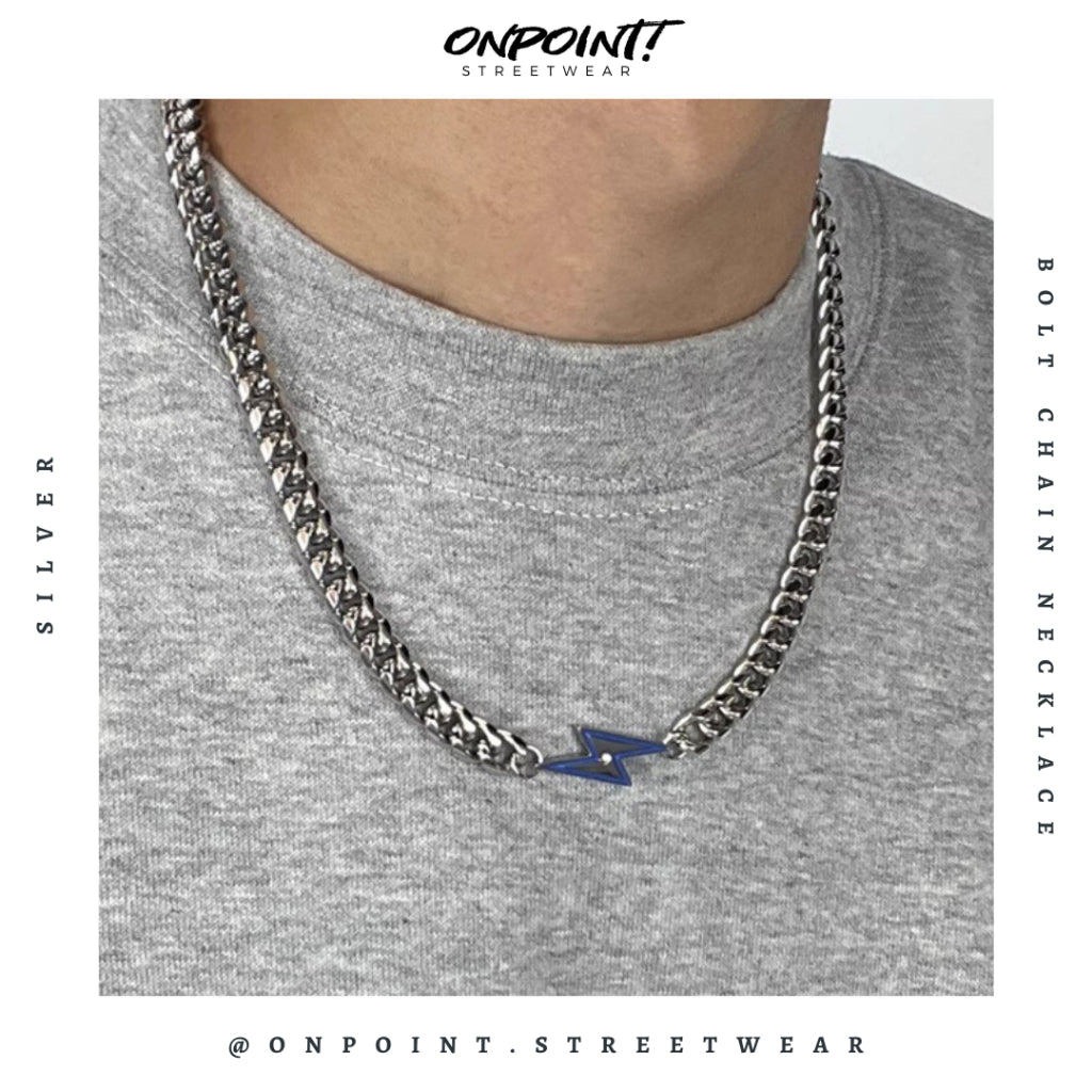 Bolt Chain Necklace - kalung pria aksesoris pria fashion silver korea streetwear kalung necklace perhiasan