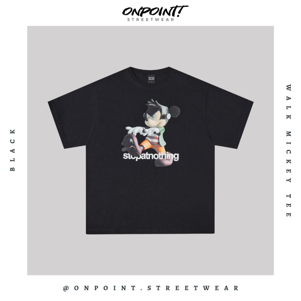 Walk Mickey Tee - T shirt pria wanita oversize jumbo kualitas premium gaya korea