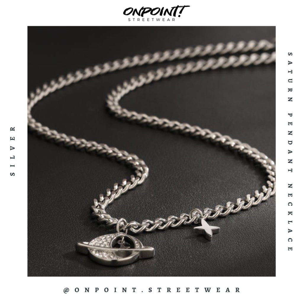 Saturn Pendant Necklace - kalung pria aksesoris pria fashion silver korea streetwear kalung necklace perhiasan