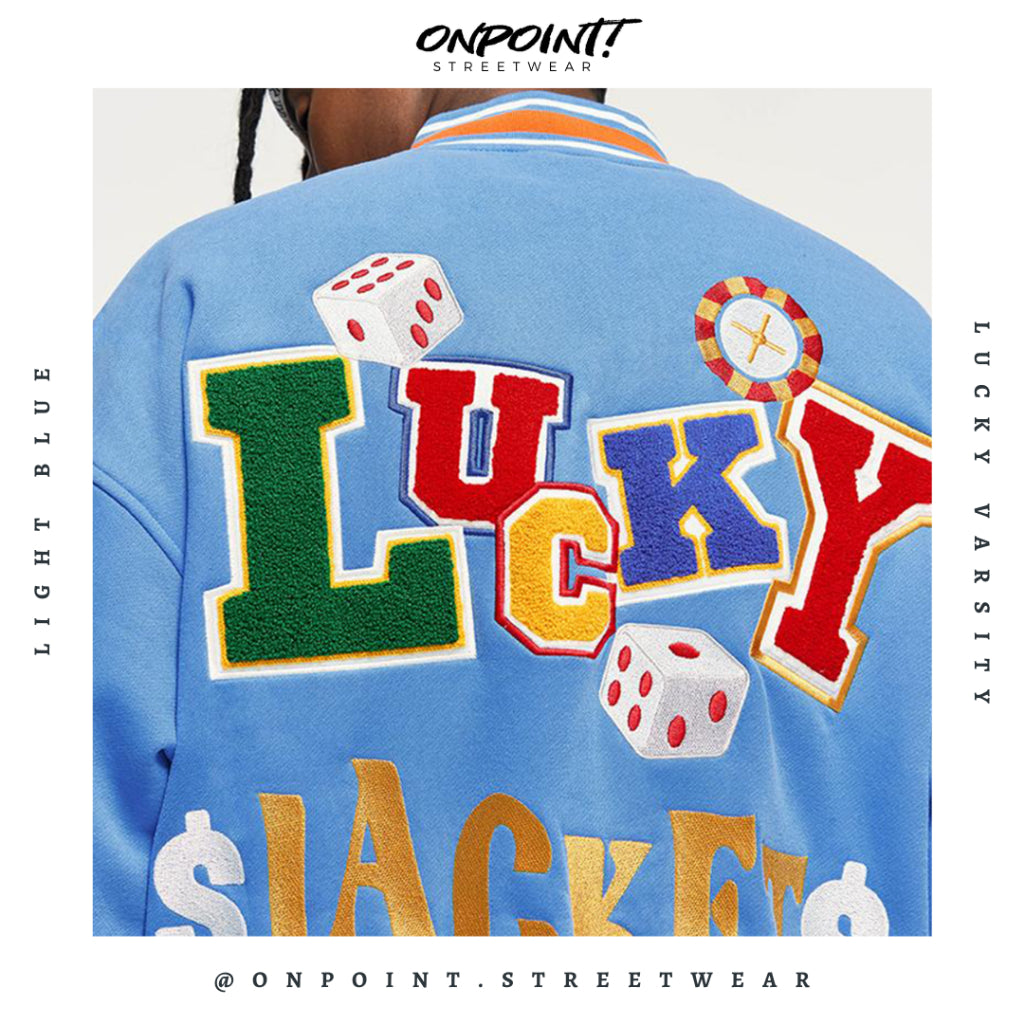 Lucky varsity (Light Blue) - jaket pria jaket varsity pria varsity jacket varisty baseball jaket varsity original jaket varsiti ori fashion pria baju pria streetwear jaket korea pria