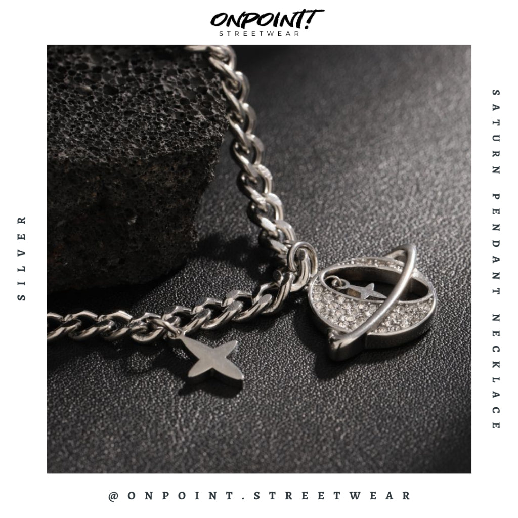 Saturn Pendant Necklace - kalung pria aksesoris pria fashion silver korea streetwear kalung necklace perhiasan