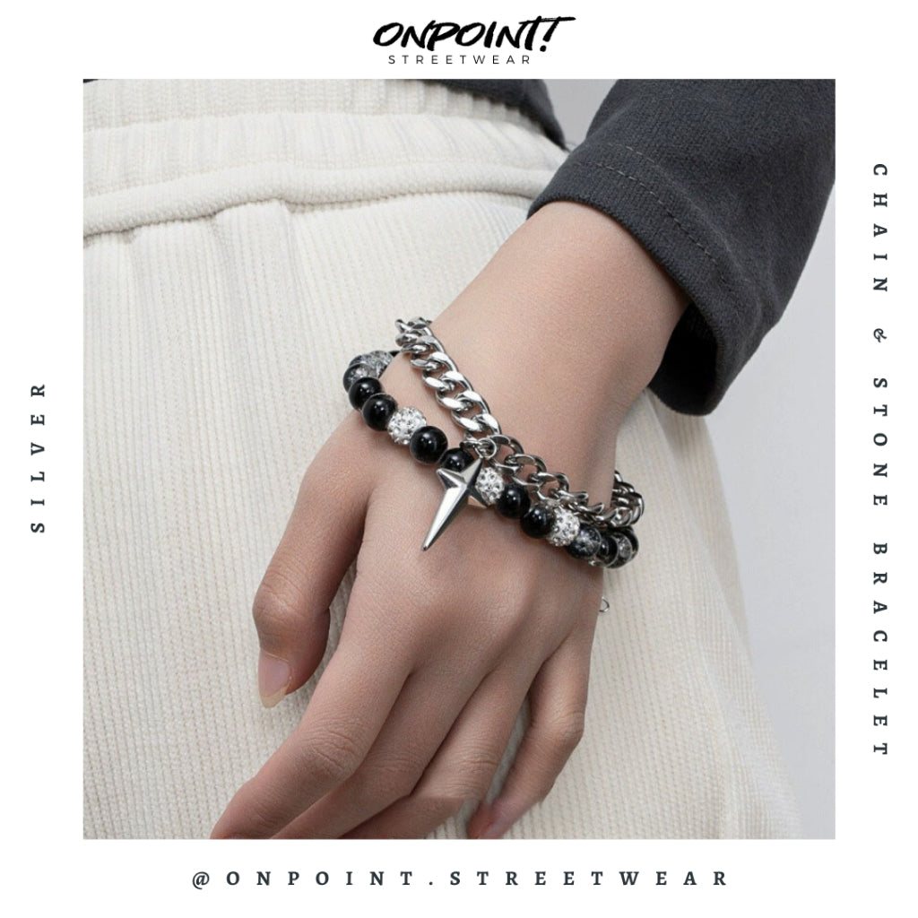 Chain Stone Bracelet - gelang pria rantai gelang pria aksesoris fashion gelang tangan wanita unisex men bracelet gaya korea hip hop