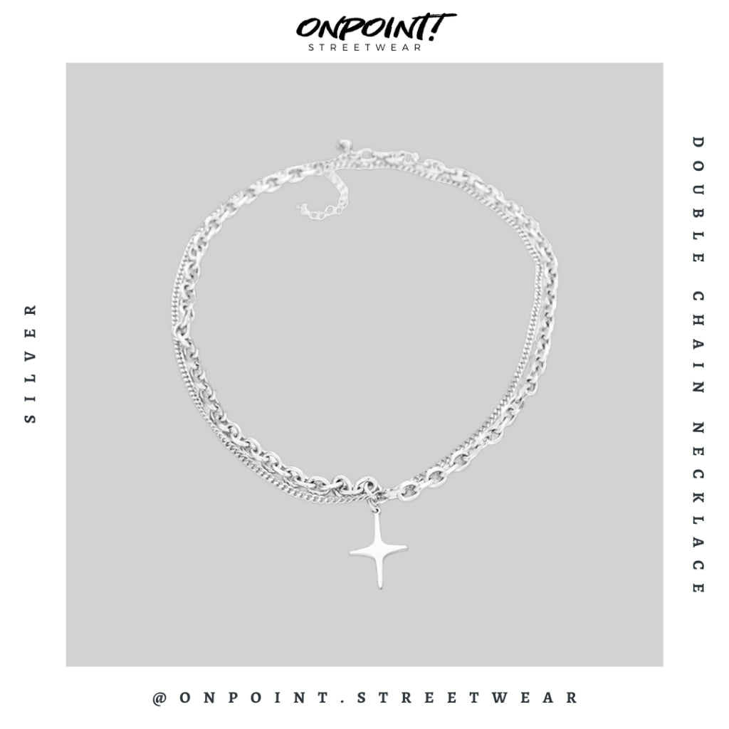 Double Chain Necklace - kalung pria aksesoris pria fashion silver korea streetwear kalung necklace perhiasan