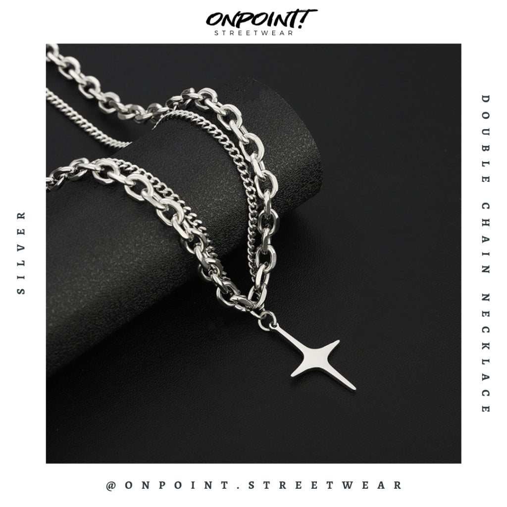 Double Chain Necklace - kalung pria aksesoris pria fashion silver korea streetwear kalung necklace perhiasan