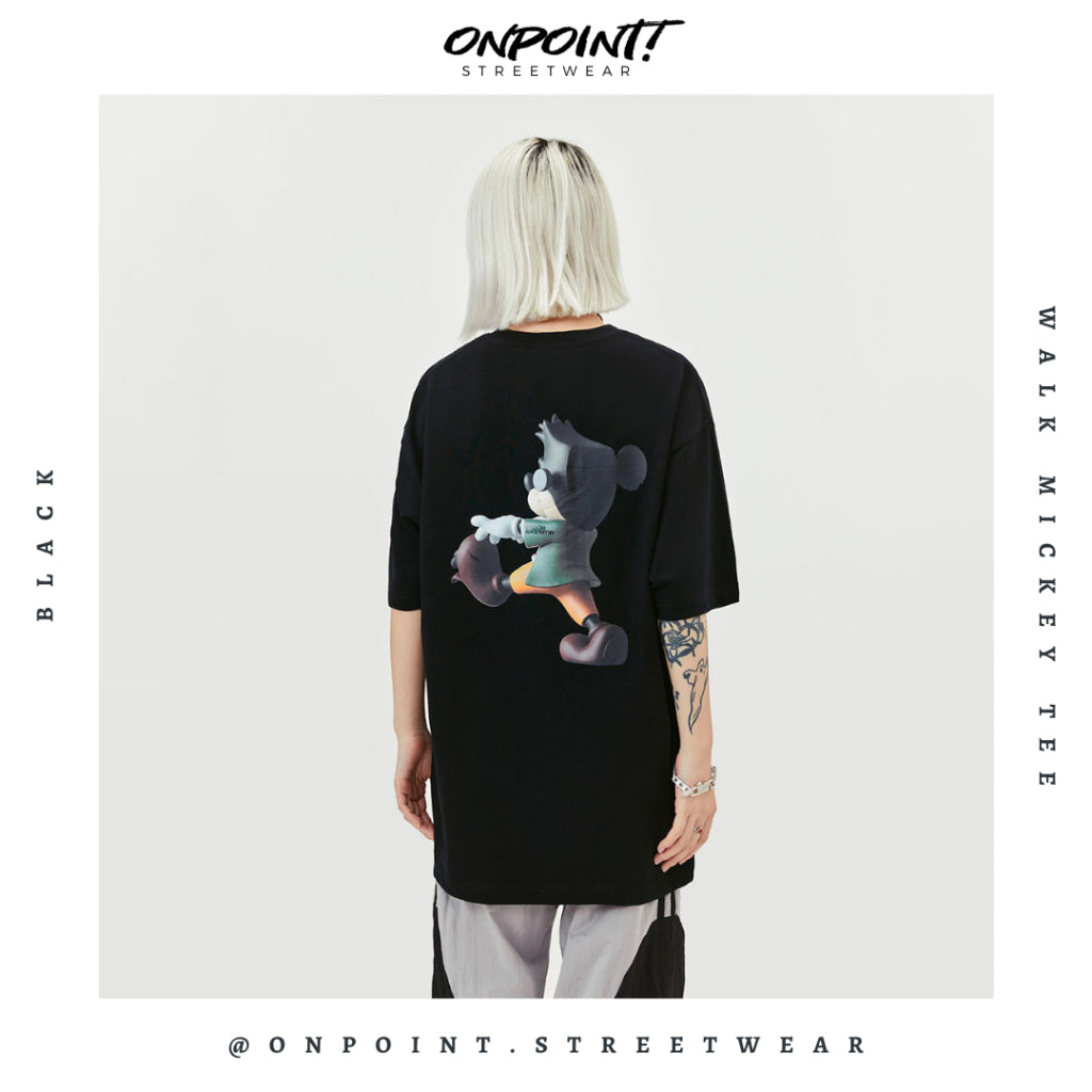 Walk Mickey Tee - T shirt pria wanita oversize jumbo kualitas premium gaya korea