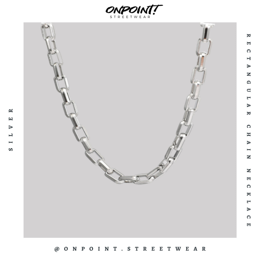 Rectangular Chain Necklace - kalung pria aksesoris pria fashion silver korea streetwear kalung necklace perhiasan