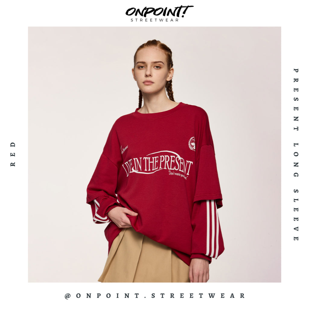 Present Long Sleeve - kaos lengan panjang kaos pria streetwear korea atasan fashion laki-laki sablon printing