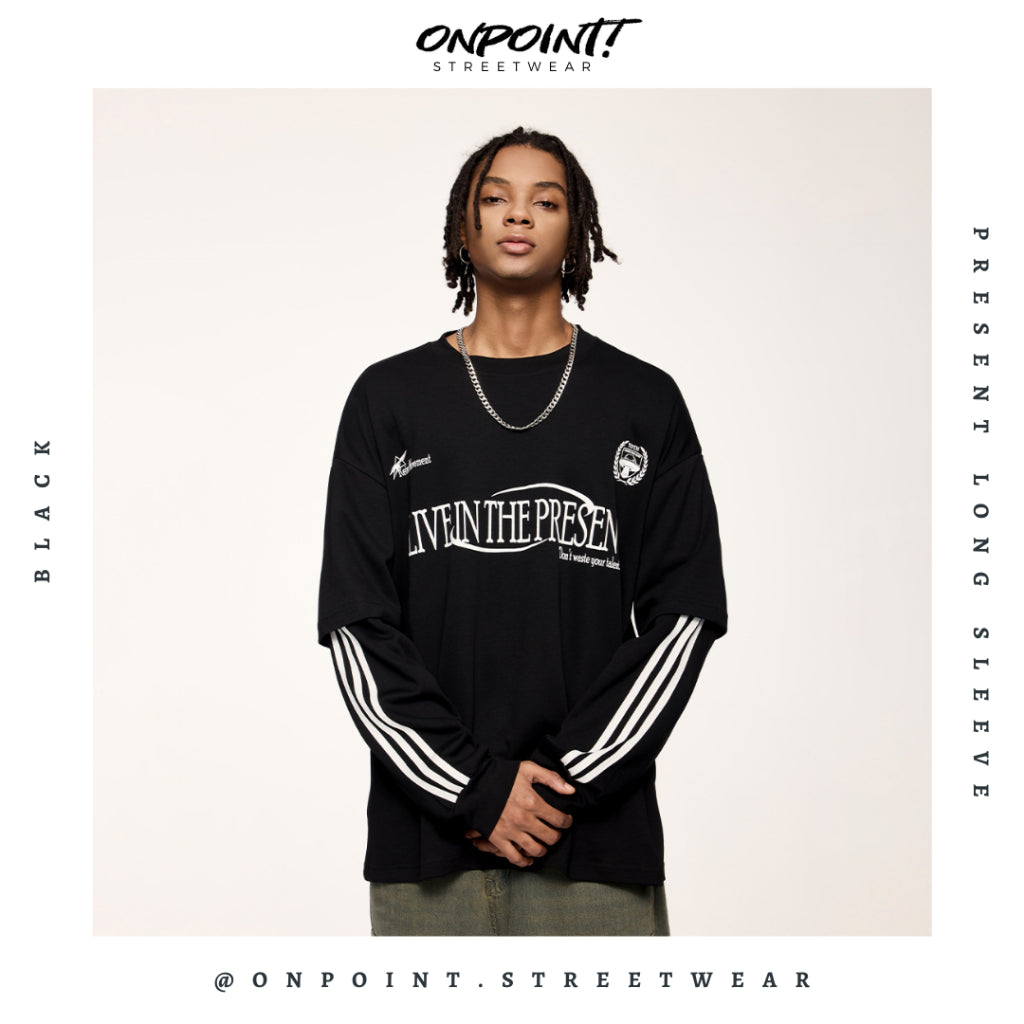Present Long Sleeve - kaos lengan panjang kaos pria streetwear korea atasan fashion laki-laki sablon printing