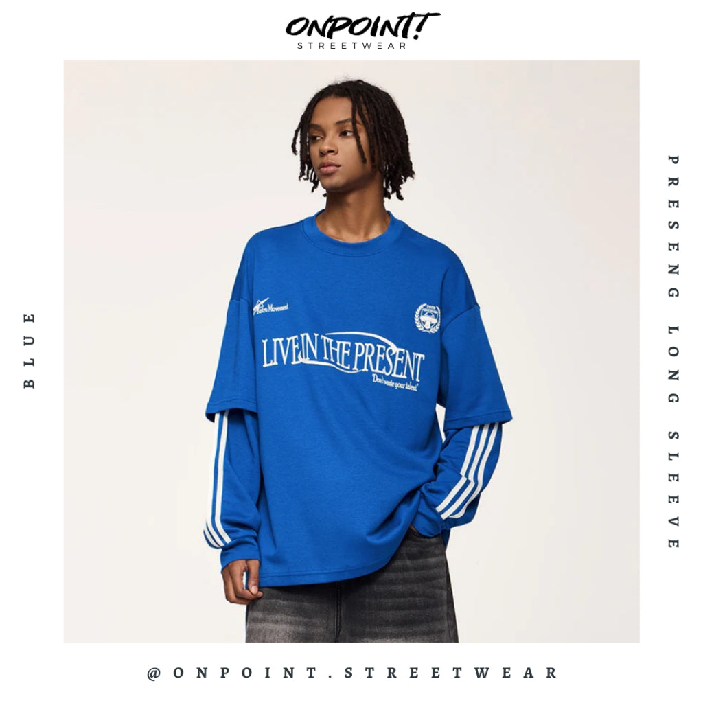 Present Long Sleeve - kaos lengan panjang kaos pria streetwear korea atasan fashion laki-laki sablon printing