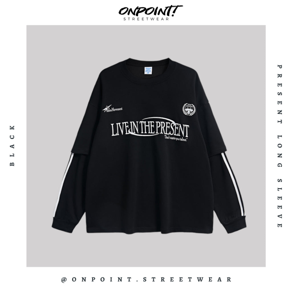 Present Long Sleeve - kaos lengan panjang kaos pria streetwear korea atasan fashion laki-laki sablon printing