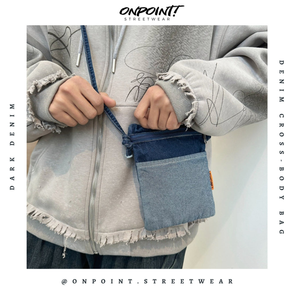 Denim Cross-Body Bag - tas pria selempang sling bag unisex tas pria keren tas pinggang pria tas pinggang wanita tas pinggang hp pria waistbag pria waistbag wanita waistbag pria original
