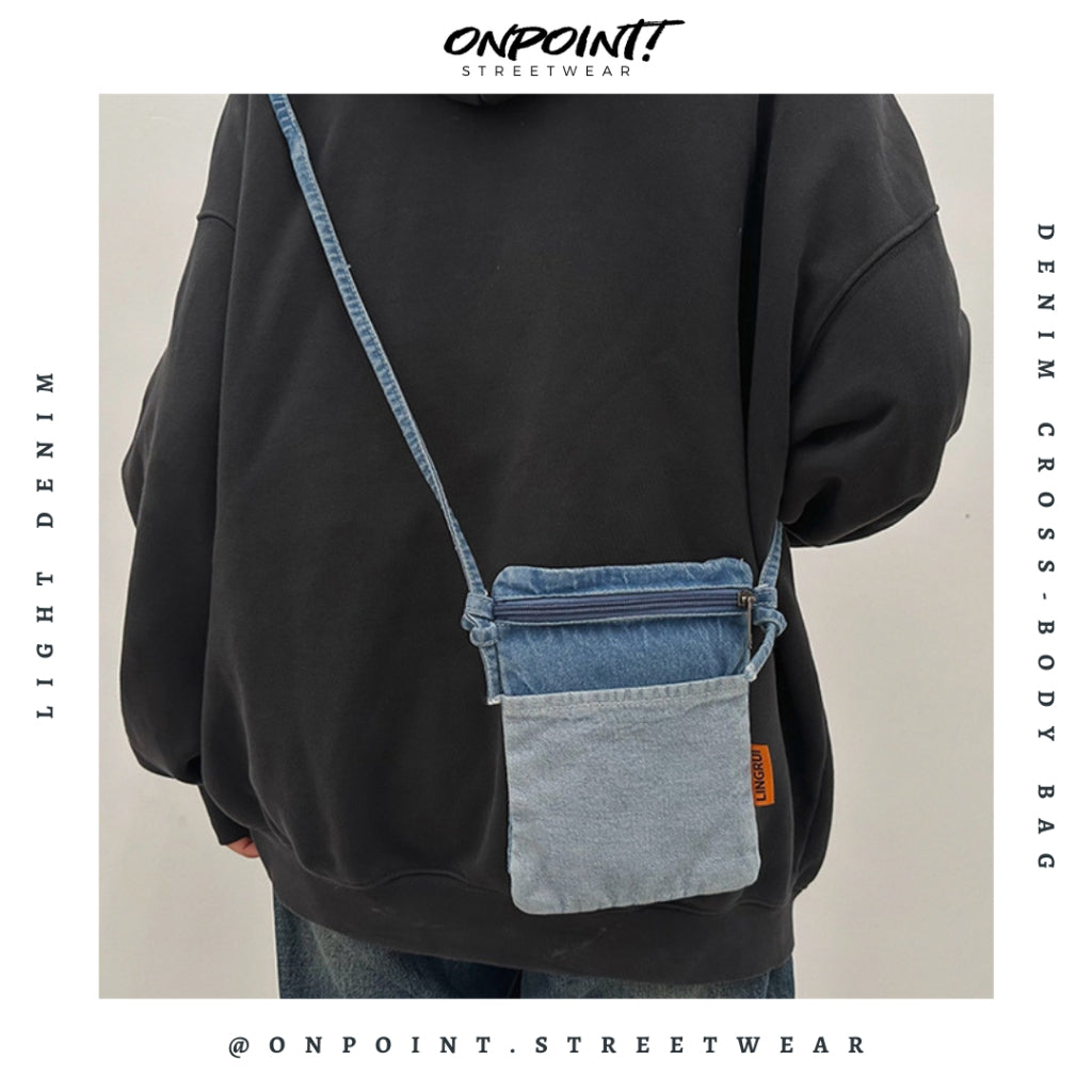 Denim Cross-Body Bag - tas pria selempang sling bag unisex tas pria keren tas pinggang pria tas pinggang wanita tas pinggang hp pria waistbag pria waistbag wanita waistbag pria original