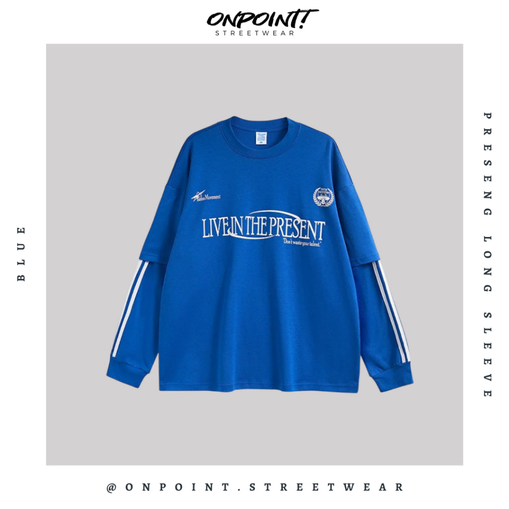 Present Long Sleeve - kaos lengan panjang kaos pria streetwear korea atasan fashion laki-laki sablon printing