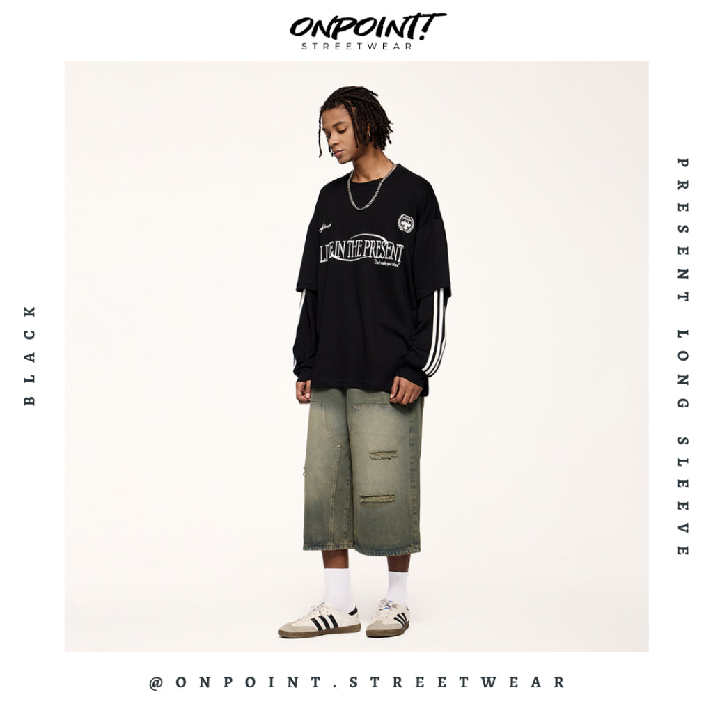 Present Long Sleeve - kaos lengan panjang kaos pria streetwear korea atasan fashion laki-laki sablon printing