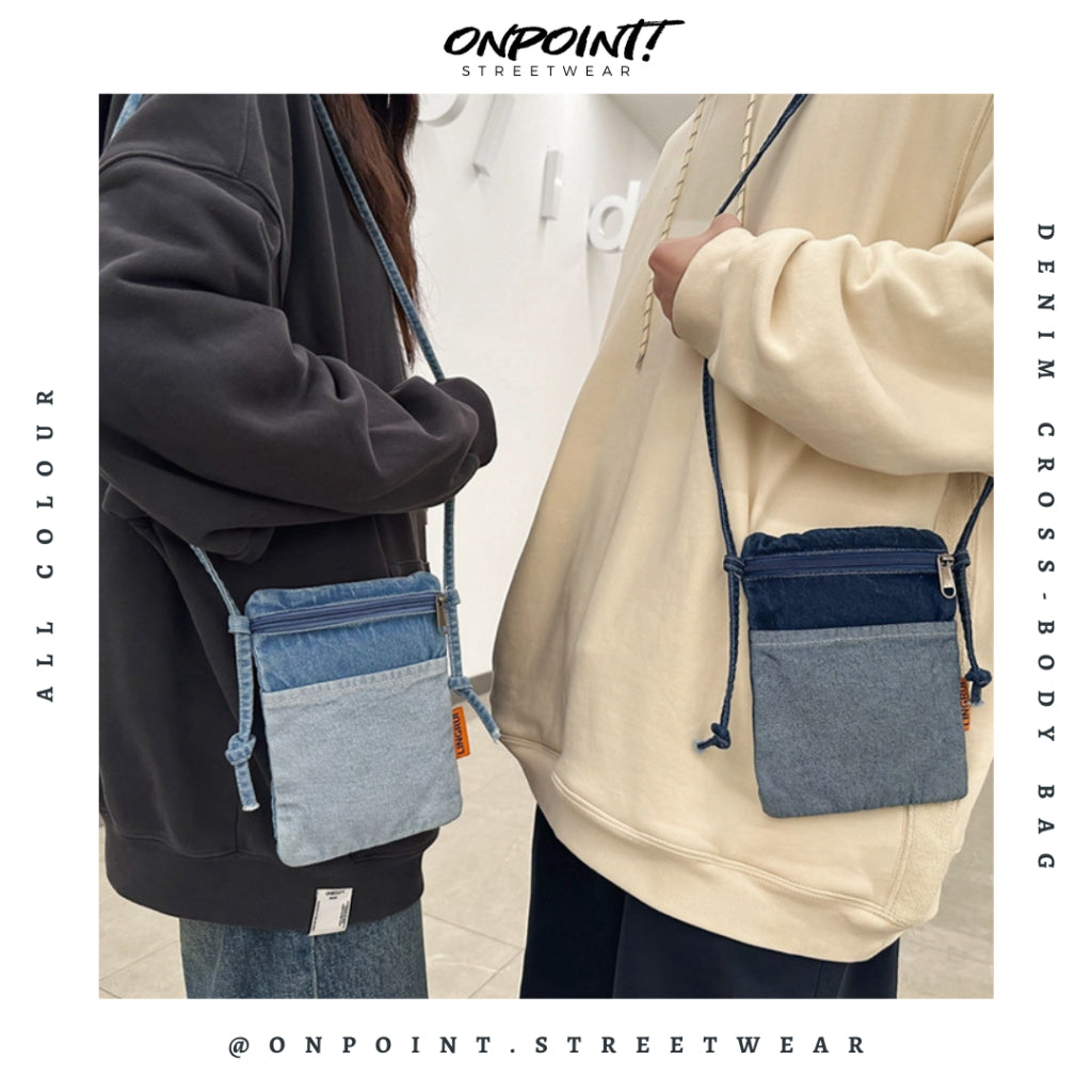 Denim Cross-Body Bag - tas pria selempang sling bag unisex tas pria keren tas pinggang pria tas pinggang wanita tas pinggang hp pria waistbag pria waistbag wanita waistbag pria original