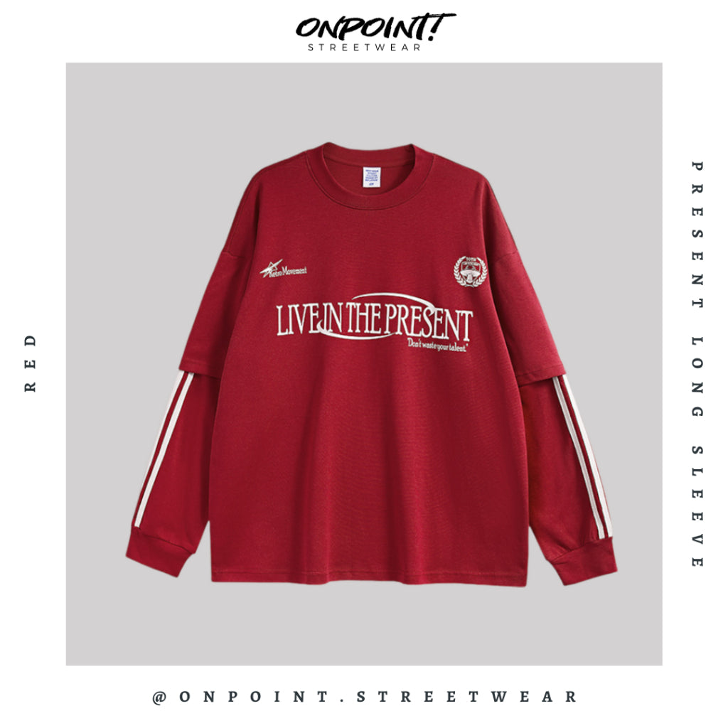 Present Long Sleeve - kaos lengan panjang kaos pria streetwear korea atasan fashion laki-laki sablon printing