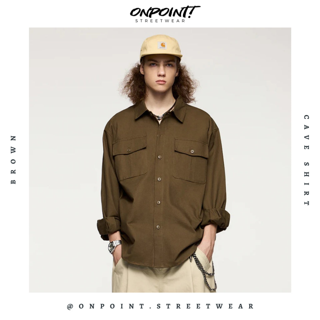 Cave Shirt - kemeja pria kemeja wanita oversize gaya korea sablon premium jumbo hem pria oversize kemeja korea streetwear