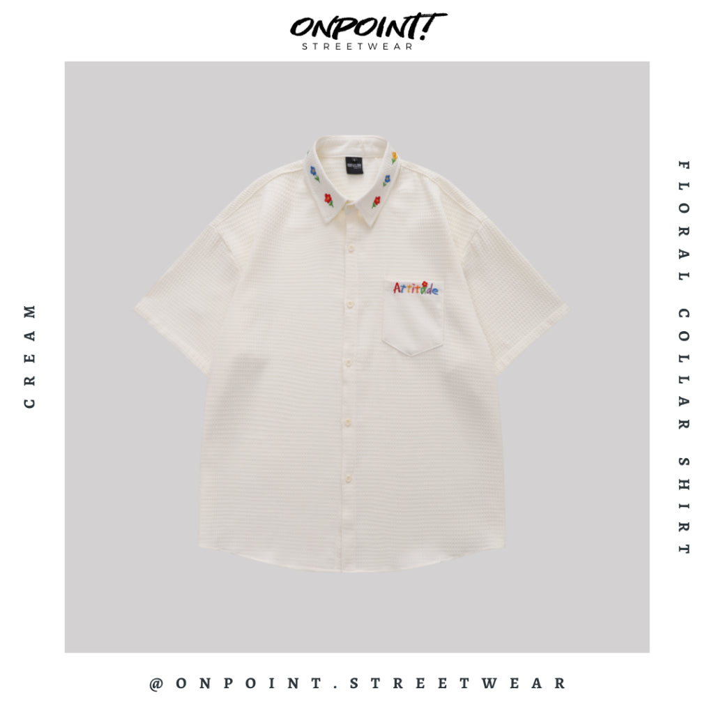 Floral Collar Shirt - kemeja denim pria kemeja jeans wanita oversize gaya korea sablon premium jumbo hem pria oversize kemeja korea streetwear