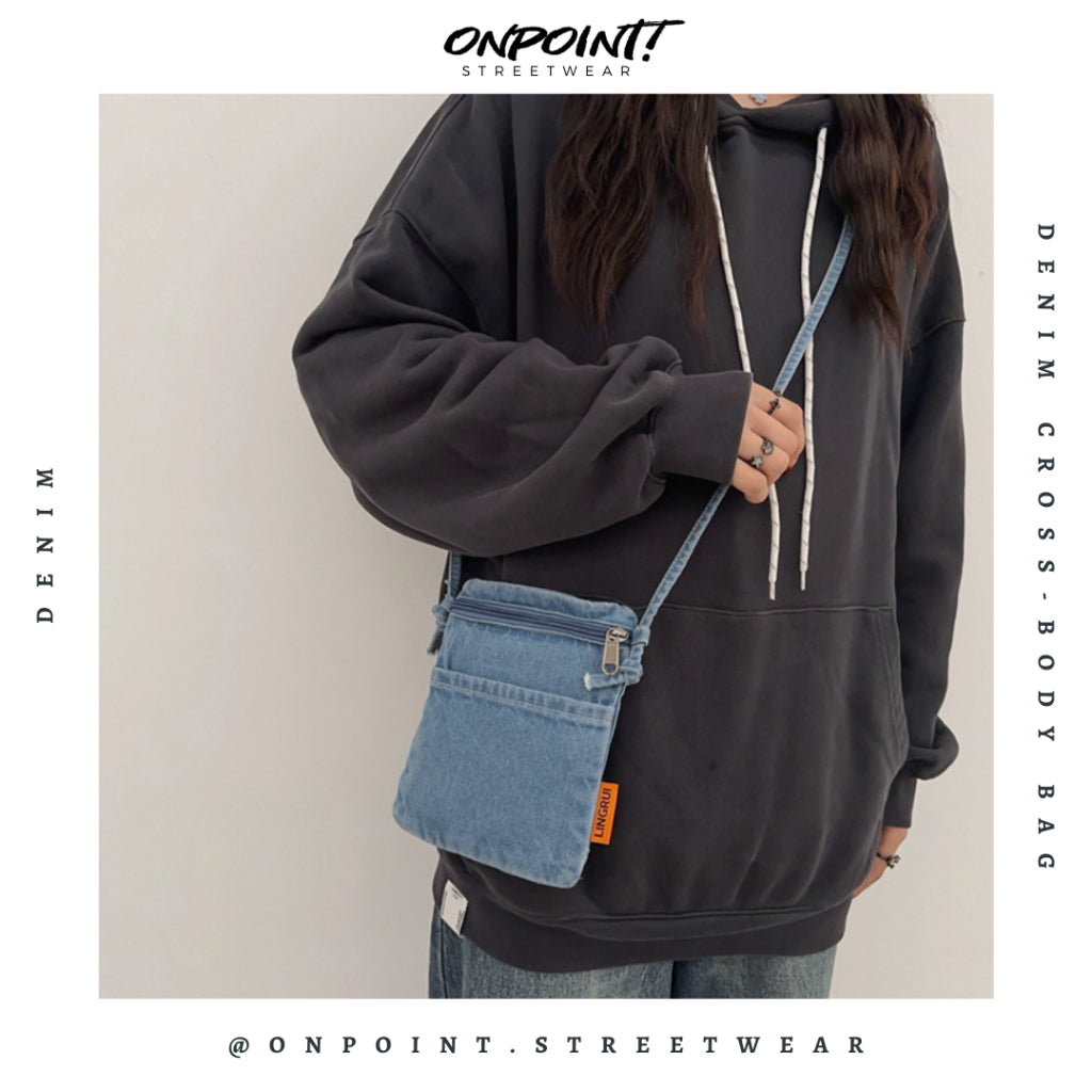 Denim Cross-Body Bag - tas pria selempang sling bag unisex tas pria keren tas pinggang pria tas pinggang wanita tas pinggang hp pria waistbag pria waistbag wanita waistbag pria original