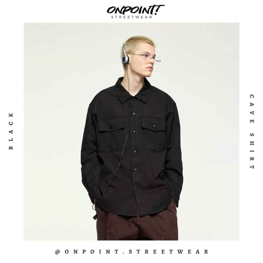 Cave Shirt - kemeja pria kemeja wanita oversize gaya korea sablon premium jumbo hem pria oversize kemeja korea streetwear