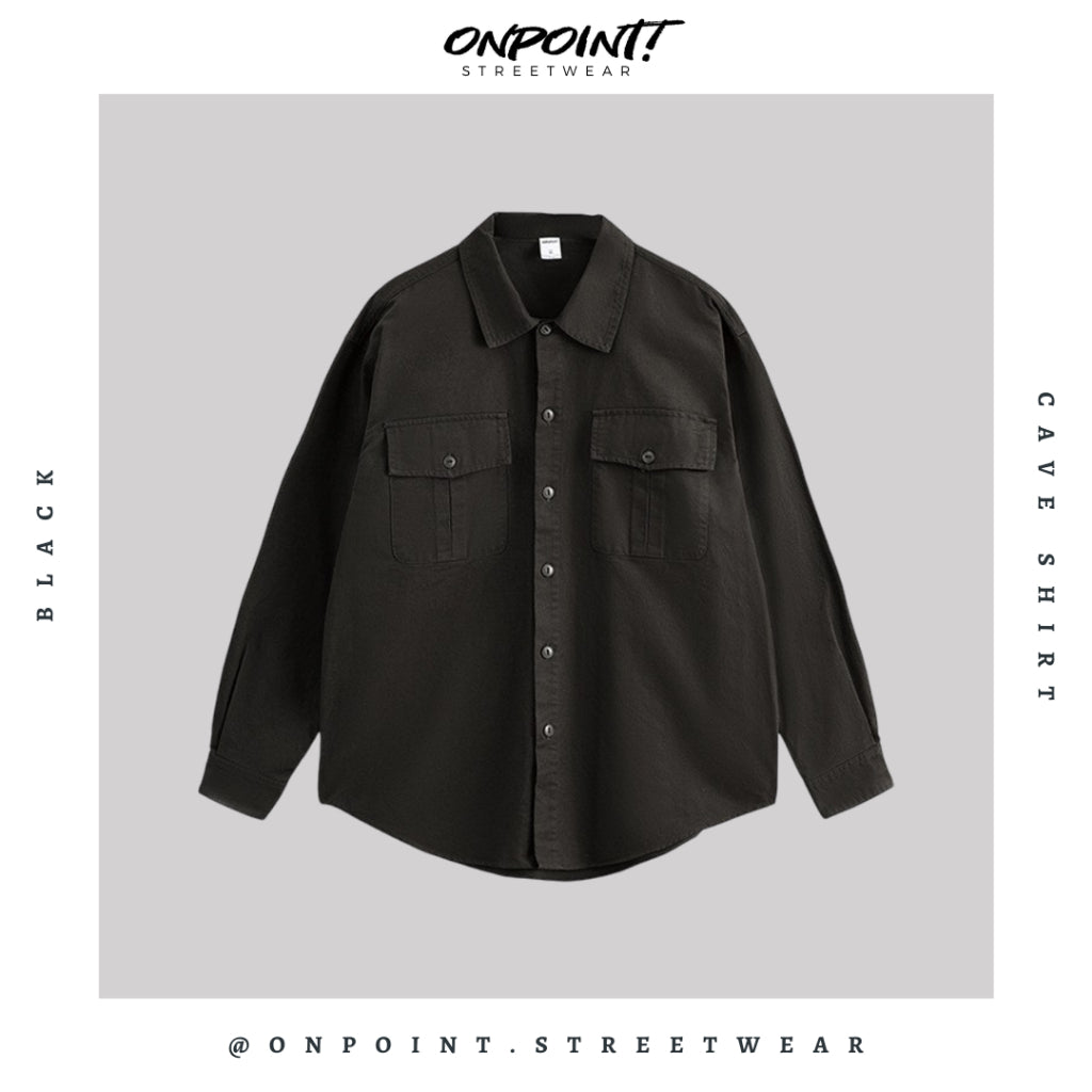 Cave Shirt - kemeja pria kemeja wanita oversize gaya korea sablon premium jumbo hem pria oversize kemeja korea streetwear