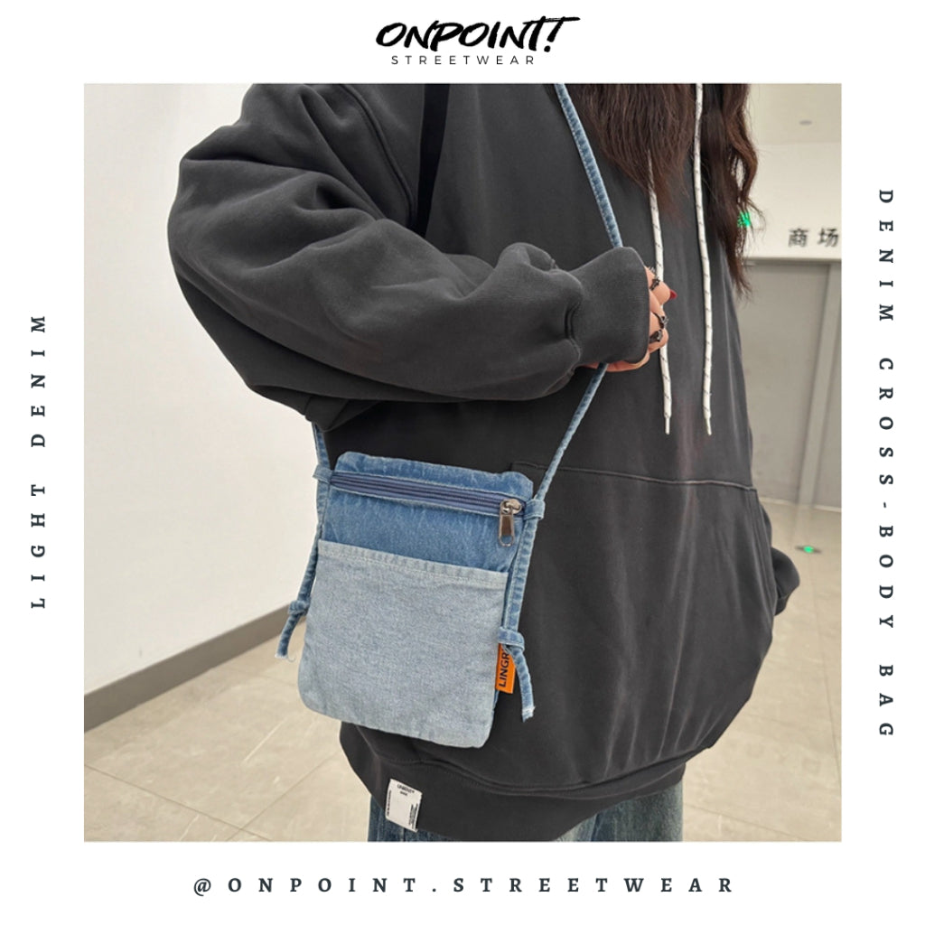 Denim Cross-Body Bag - tas pria selempang sling bag unisex tas pria keren tas pinggang pria tas pinggang wanita tas pinggang hp pria waistbag pria waistbag wanita waistbag pria original