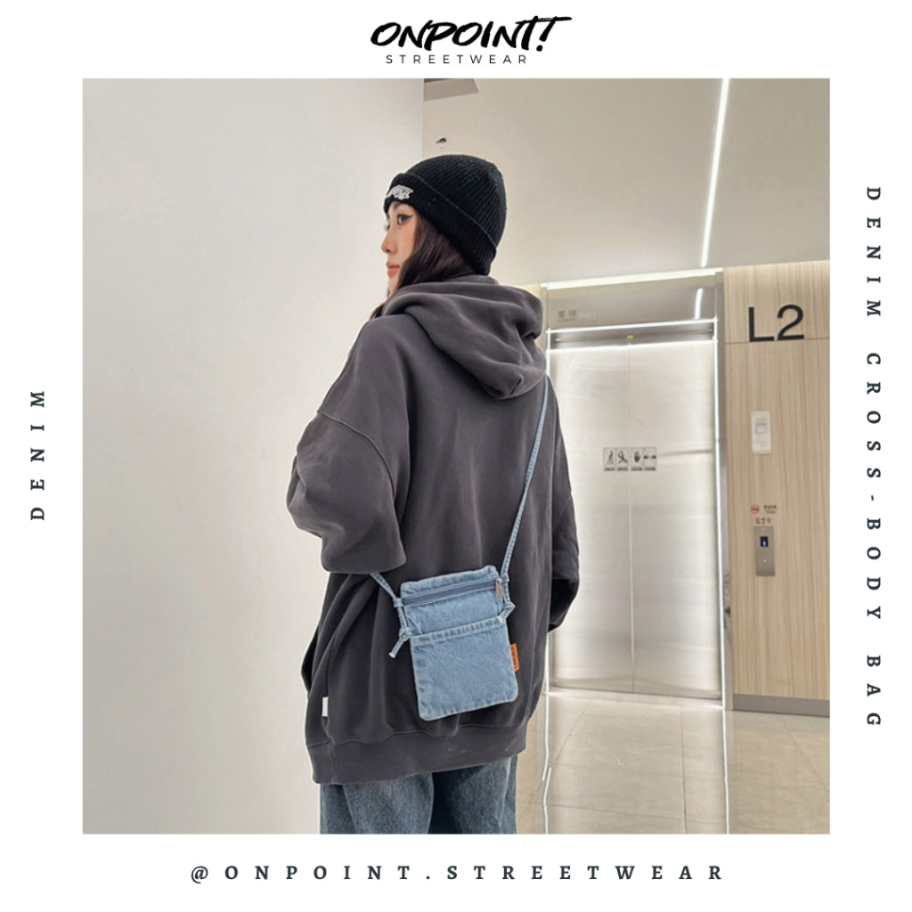 Denim Cross-Body Bag - tas pria selempang sling bag unisex tas pria keren tas pinggang pria tas pinggang wanita tas pinggang hp pria waistbag pria waistbag wanita waistbag pria original