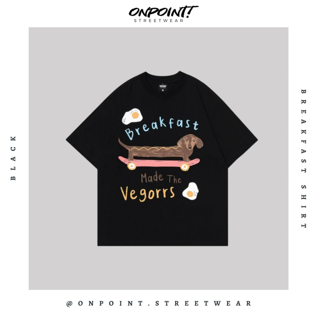 Breakfast Tee - kaos pria dewasa gaya korea premium distro lengan pendek jumbo oversize sablon stripe t-shirt oversize atasan pria oversize bahan katun