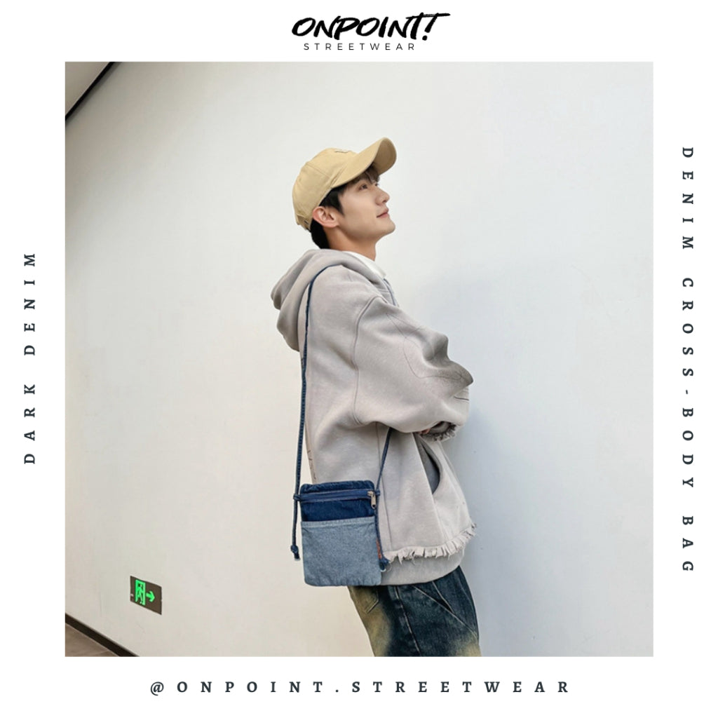 Denim Cross-Body Bag - tas pria selempang sling bag unisex tas pria keren tas pinggang pria tas pinggang wanita tas pinggang hp pria waistbag pria waistbag wanita waistbag pria original