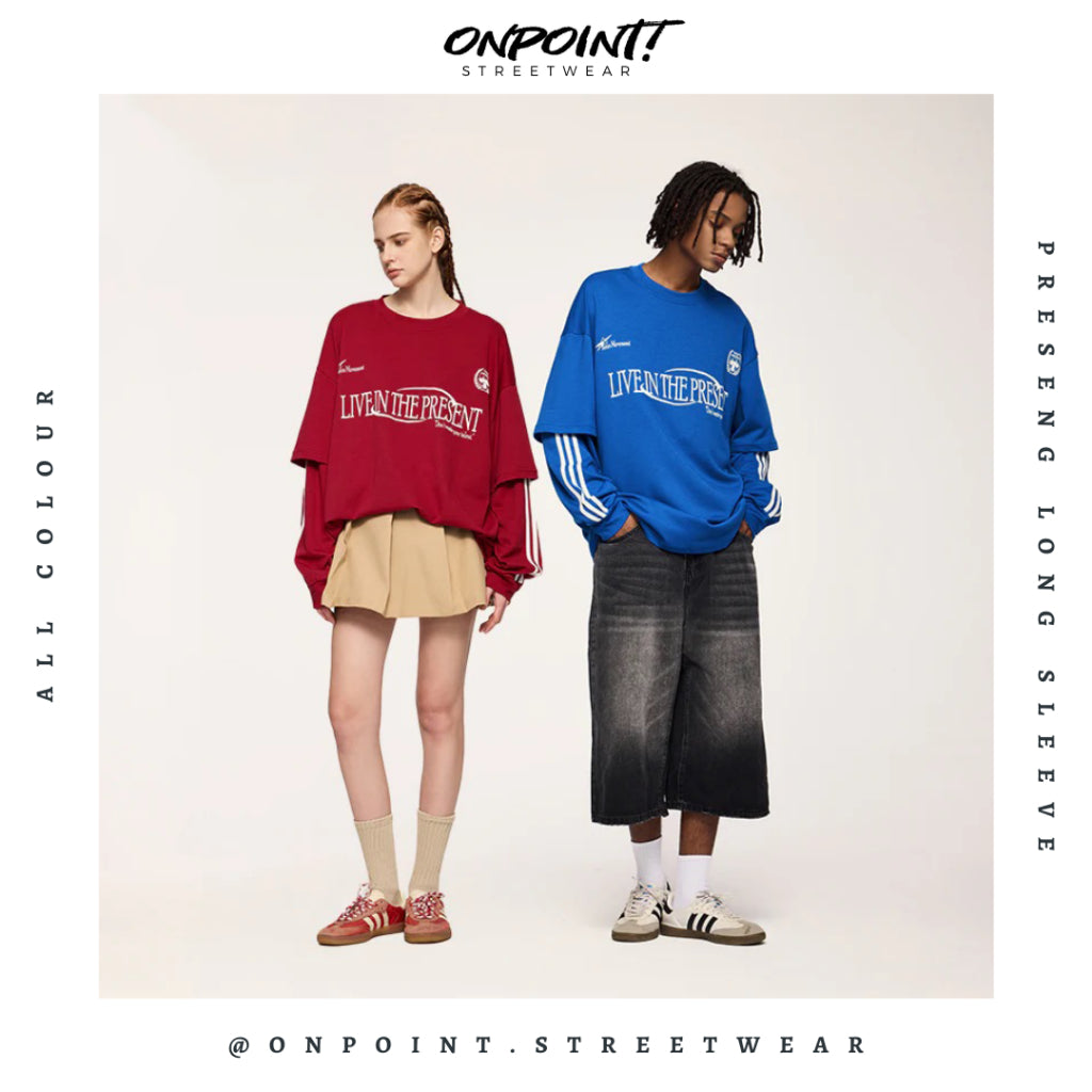 Present Long Sleeve - kaos lengan panjang kaos pria streetwear korea atasan fashion laki-laki sablon printing