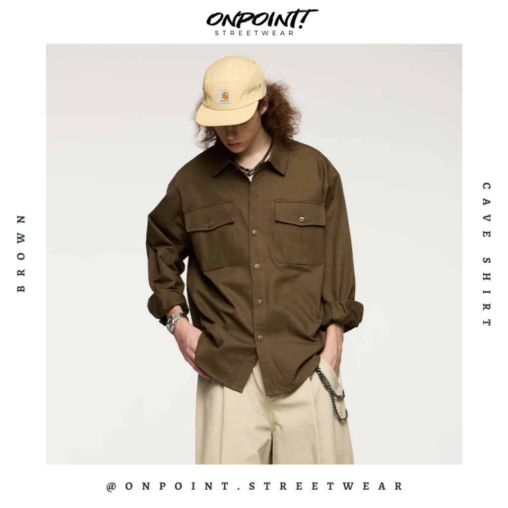 Cave Shirt - kemeja pria kemeja wanita oversize gaya korea sablon premium jumbo hem pria oversize kemeja korea streetwear