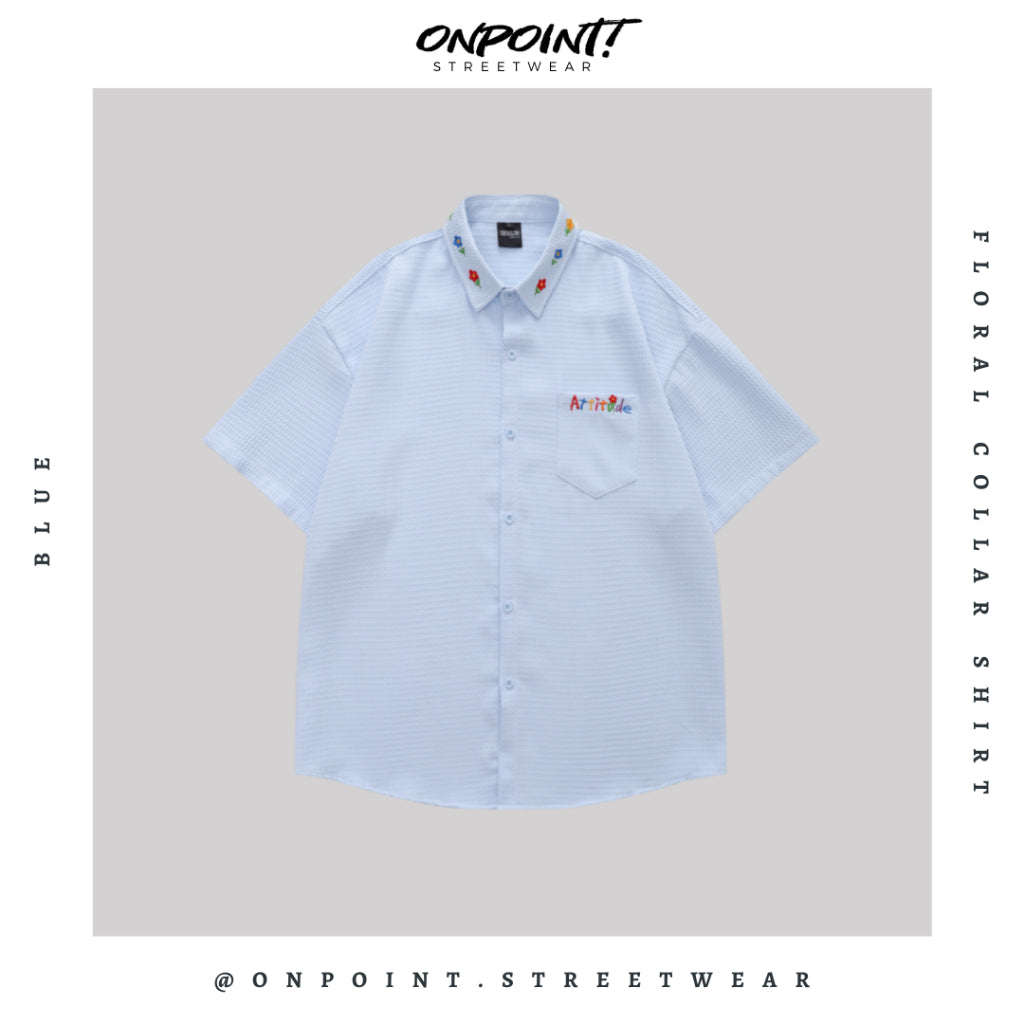 Floral Collar Shirt - kemeja denim pria kemeja jeans wanita oversize gaya korea sablon premium jumbo hem pria oversize kemeja korea streetwear