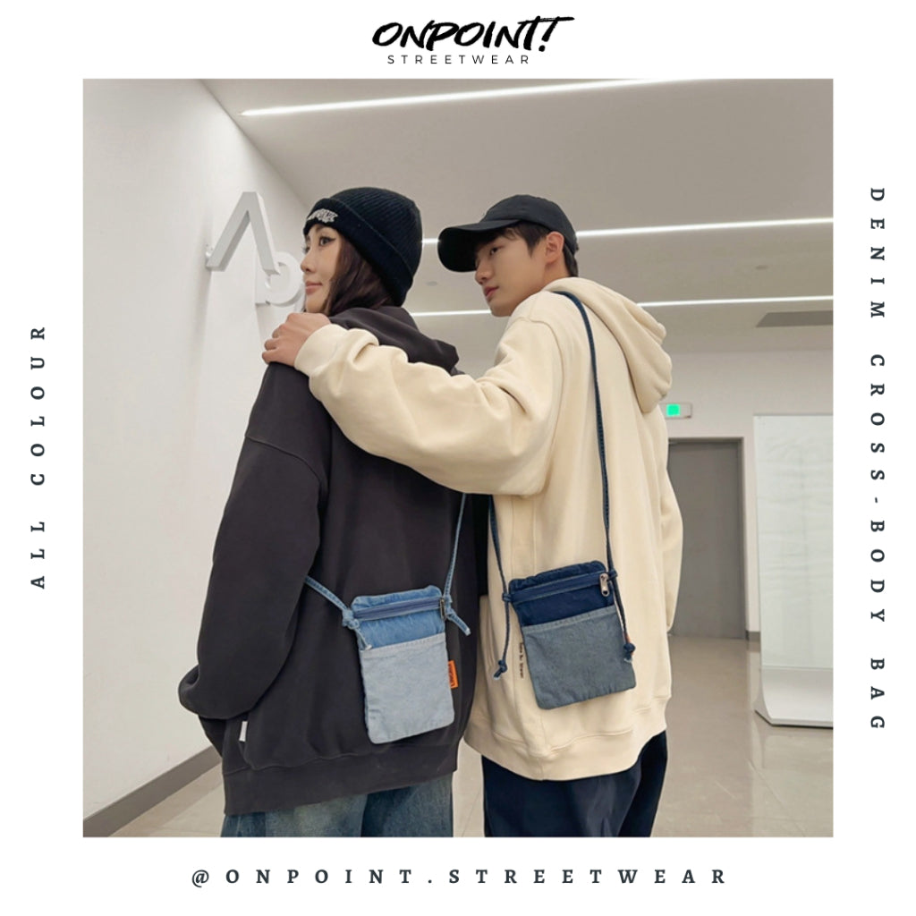 Denim Cross-Body Bag - tas pria selempang sling bag unisex tas pria keren tas pinggang pria tas pinggang wanita tas pinggang hp pria waistbag pria waistbag wanita waistbag pria original