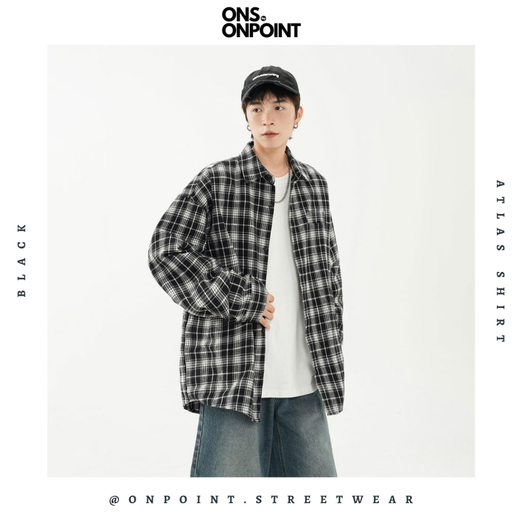 [ONS BY ONPOINT] Atlas Flannel - kemeja denim pria kemeja jeans wanita oversize gaya korea sablon premium jumbo hem pria oversize kemeja korea streetwear