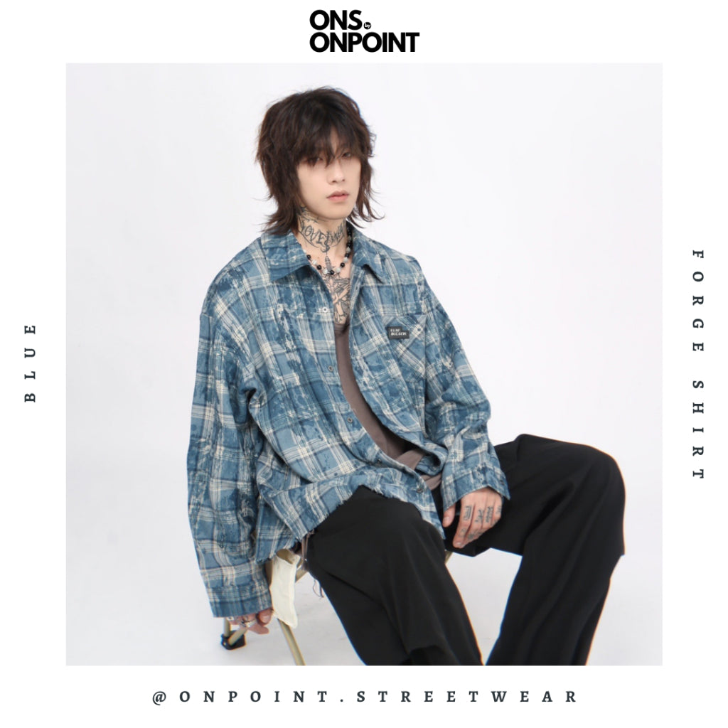 [ONS BY ONPOINT] Forge Flannel - kemeja denim pria kemeja jeans wanita oversize gaya korea sablon premium jumbo hem pria oversize kemeja korea streetwear