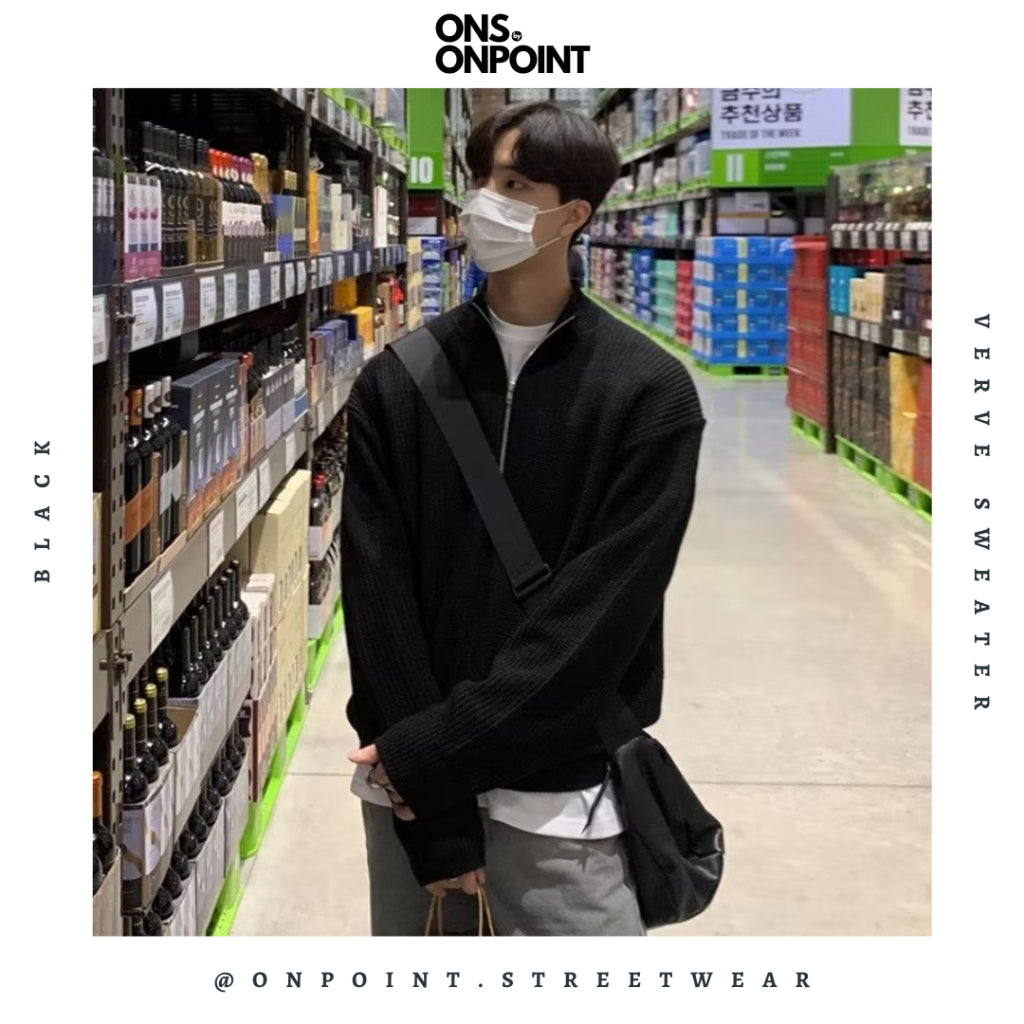 [ONS BY ONPOINT] Verve Half Zip - sweatshirt pria distro sweater pria oversize sweater pria keren crewneck pria oversize baju korea pria lengan panjang hip hop streetwear sweatshirt pria
