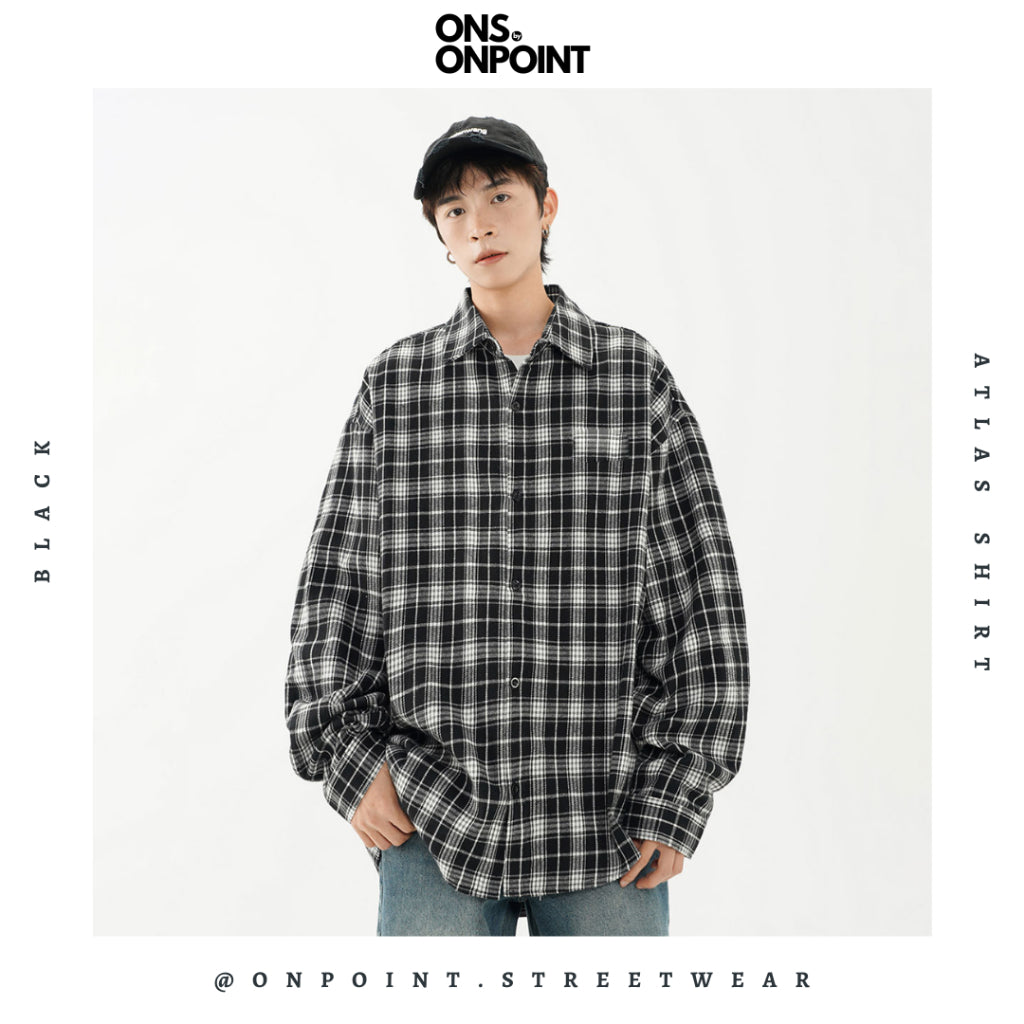 [ONS BY ONPOINT] Atlas Flannel - kemeja denim pria kemeja jeans wanita oversize gaya korea sablon premium jumbo hem pria oversize kemeja korea streetwear