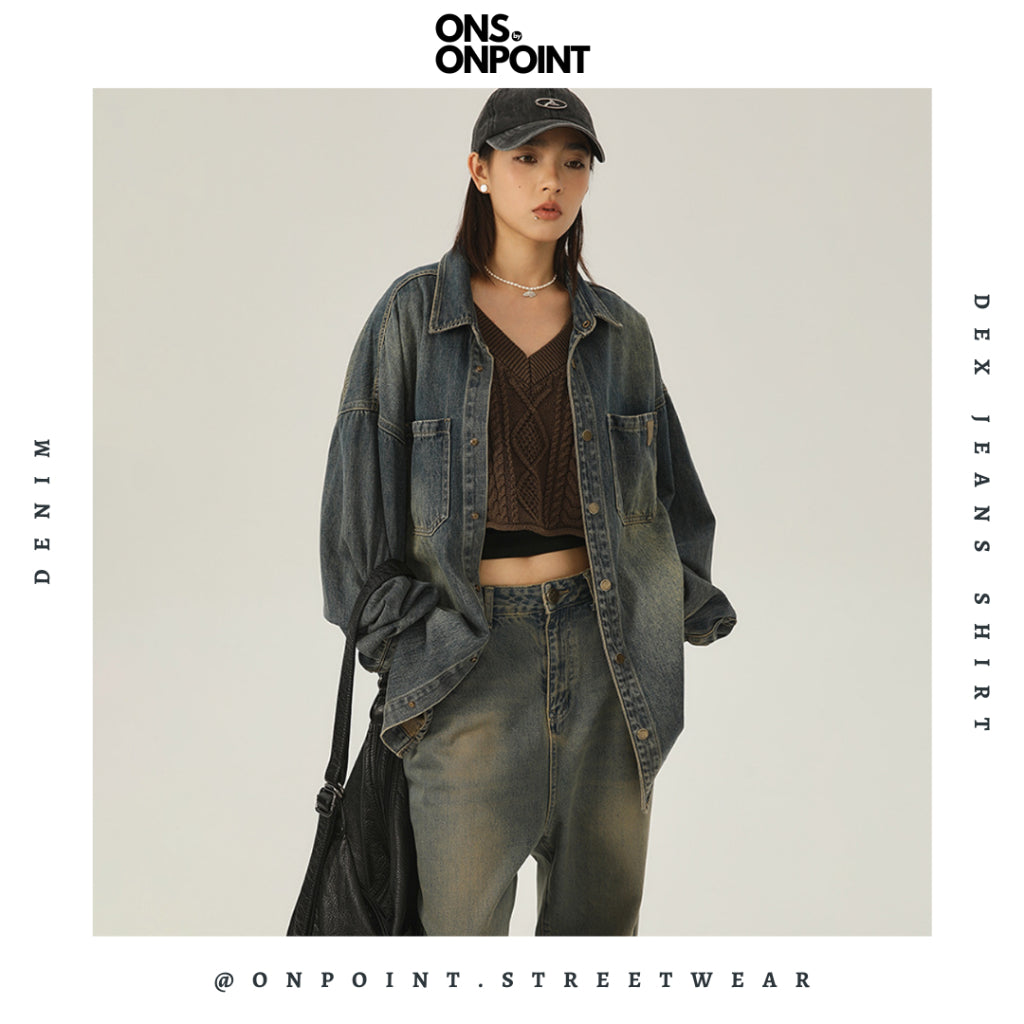 [ONS BY ONPOINT] Dex Jeans Shirt - kemeja pria denim kemeja denim unisex oversize korean style denim shirt overshirt outer denim jaket pria
