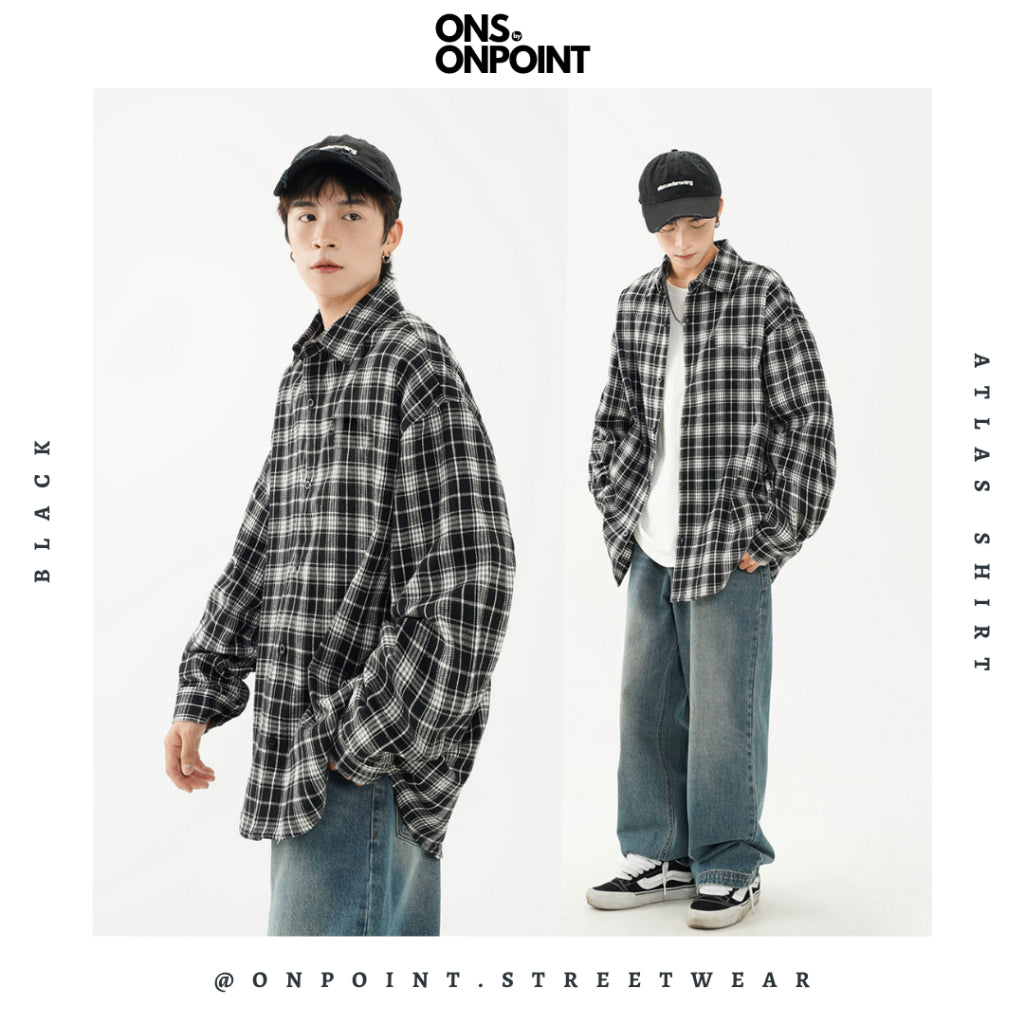 [ONS BY ONPOINT] Atlas Flannel - kemeja denim pria kemeja jeans wanita oversize gaya korea sablon premium jumbo hem pria oversize kemeja korea streetwear