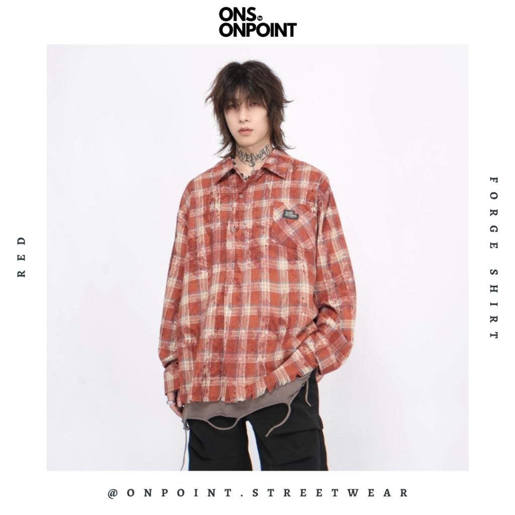 [ONS BY ONPOINT] Forge Flannel - kemeja denim pria kemeja jeans wanita oversize gaya korea sablon premium jumbo hem pria oversize kemeja korea streetwear