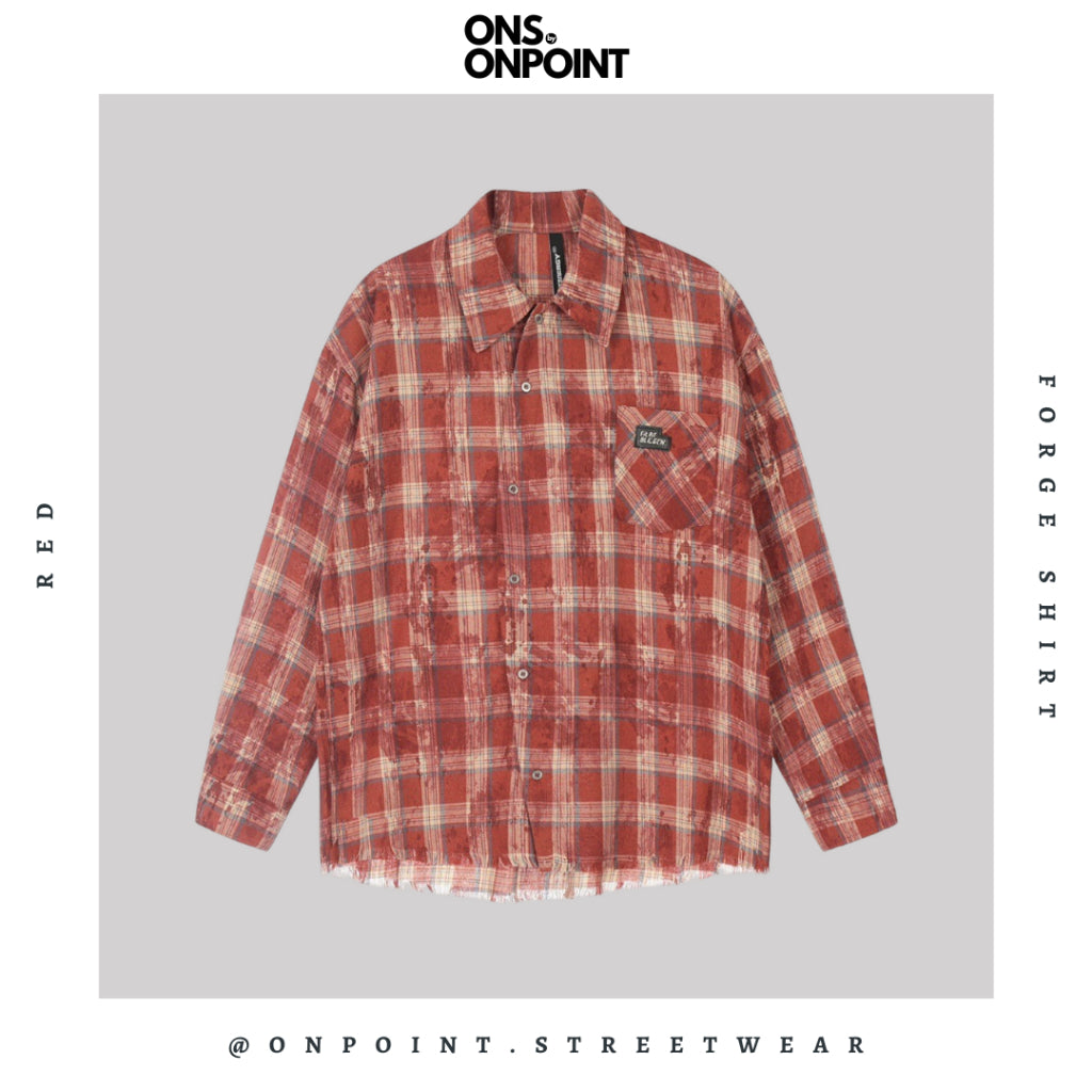 [ONS BY ONPOINT] Forge Flannel - kemeja denim pria kemeja jeans wanita oversize gaya korea sablon premium jumbo hem pria oversize kemeja korea streetwear