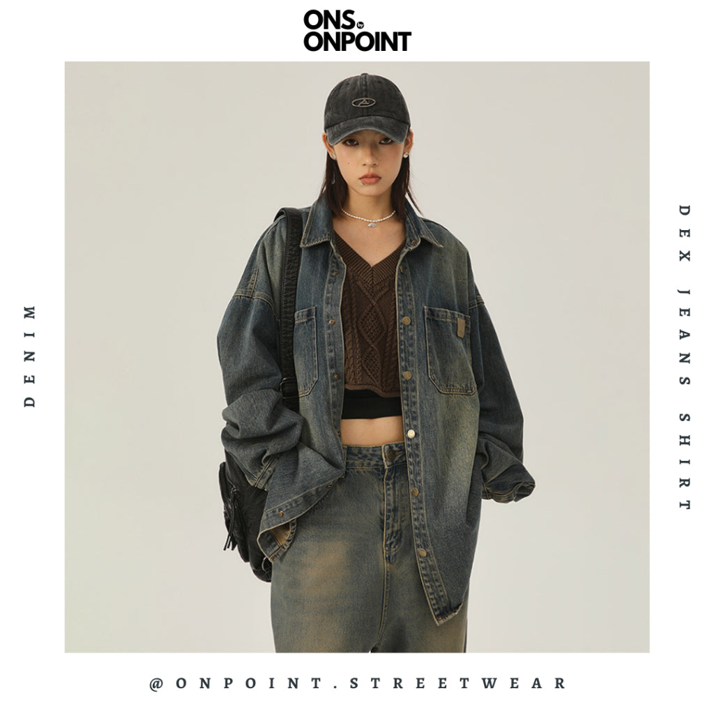 [ONS BY ONPOINT] Dex Jeans Shirt - kemeja pria denim kemeja denim unisex oversize korean style denim shirt overshirt outer denim jaket pria