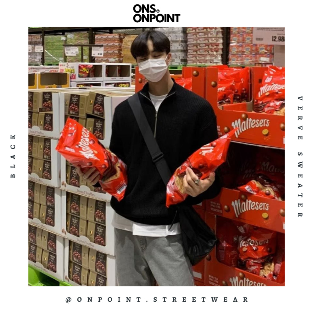 [ONS BY ONPOINT] Verve Half Zip - sweatshirt pria distro sweater pria oversize sweater pria keren crewneck pria oversize baju korea pria lengan panjang hip hop streetwear sweatshirt pria
