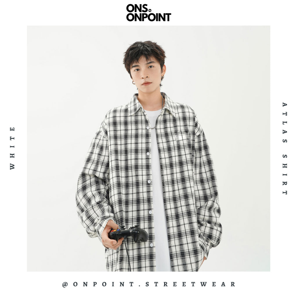 [ONS BY ONPOINT] Atlas Flannel - kemeja denim pria kemeja jeans wanita oversize gaya korea sablon premium jumbo hem pria oversize kemeja korea streetwear
